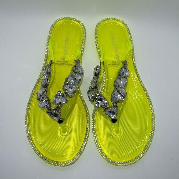 JOANIE-214 Fashion Rhinestone Embellished Jelly Sandals Neon Yellow Size 5 New - Picture 6 of 9